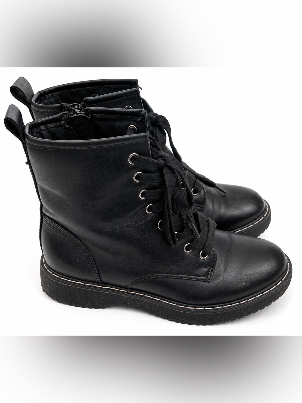 STEVE MADDEN “Madden Girl Kurrt” Black Lace-Up, Side Zip, Lug Sole Combat Boots - Picture 10 of 16